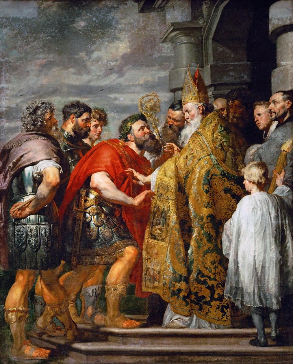 Święty Ambroży z Mediolanu (zm. 397) i cesarz Teodozjusz I Wielki (347-395) - św. Ambroży i cesarz Teodozj I - Pieter Paul Rubens (1577-1640). olej na płótnie, ok. 1615. Wymiary: 362x246 cm. Muzeum Historii Sztuki, Wiedeń autorstwa Peter Paul Rubens