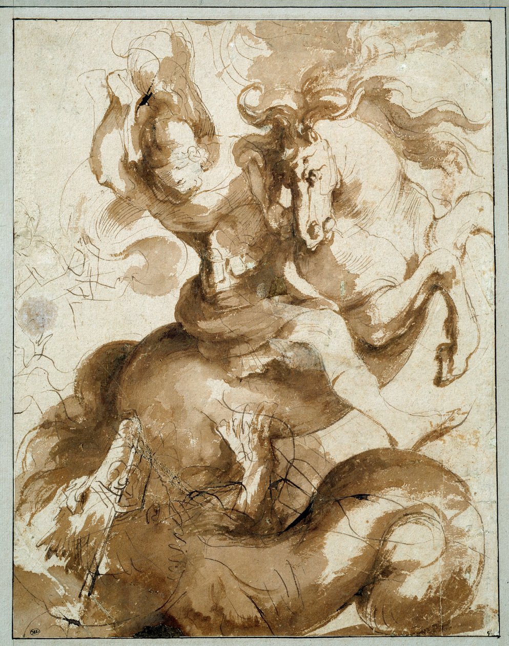 Święty Jerzy zabija smoka. Rysunek Pierre Paul (Pierre-Paul) Rubens (lub Peter Paul lub Petrus Paulus) (1577-1640) Ec. Bujda. autorstwa Peter Paul Rubens