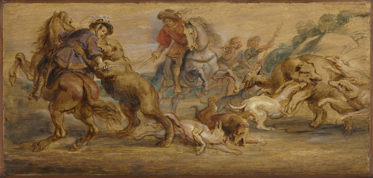 Studium do „Polowania na niedźwiedzie” (dla Alcazar, Madryt), ok. 1639 (olej na drewnie) autorstwa Peter Paul Rubens