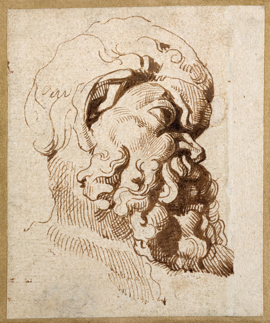 Studium antycznej głowy Silenusa (pióro i atrament na papierze) autorstwa Peter Paul Rubens