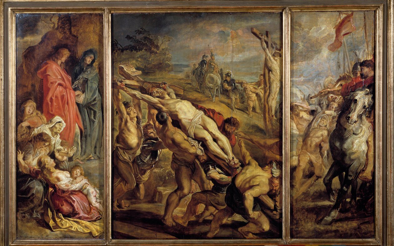 Wzniesienie Krzyża Tryptyku – Pierre Paul (Pierre-Paul) Rubens (lub Peter Paul lub Petrus Paulus) (1577-1640) XVII w. Ndz. 0,68x1,07 m Paryż, Musee du Louvre autorstwa Peter Paul Rubens