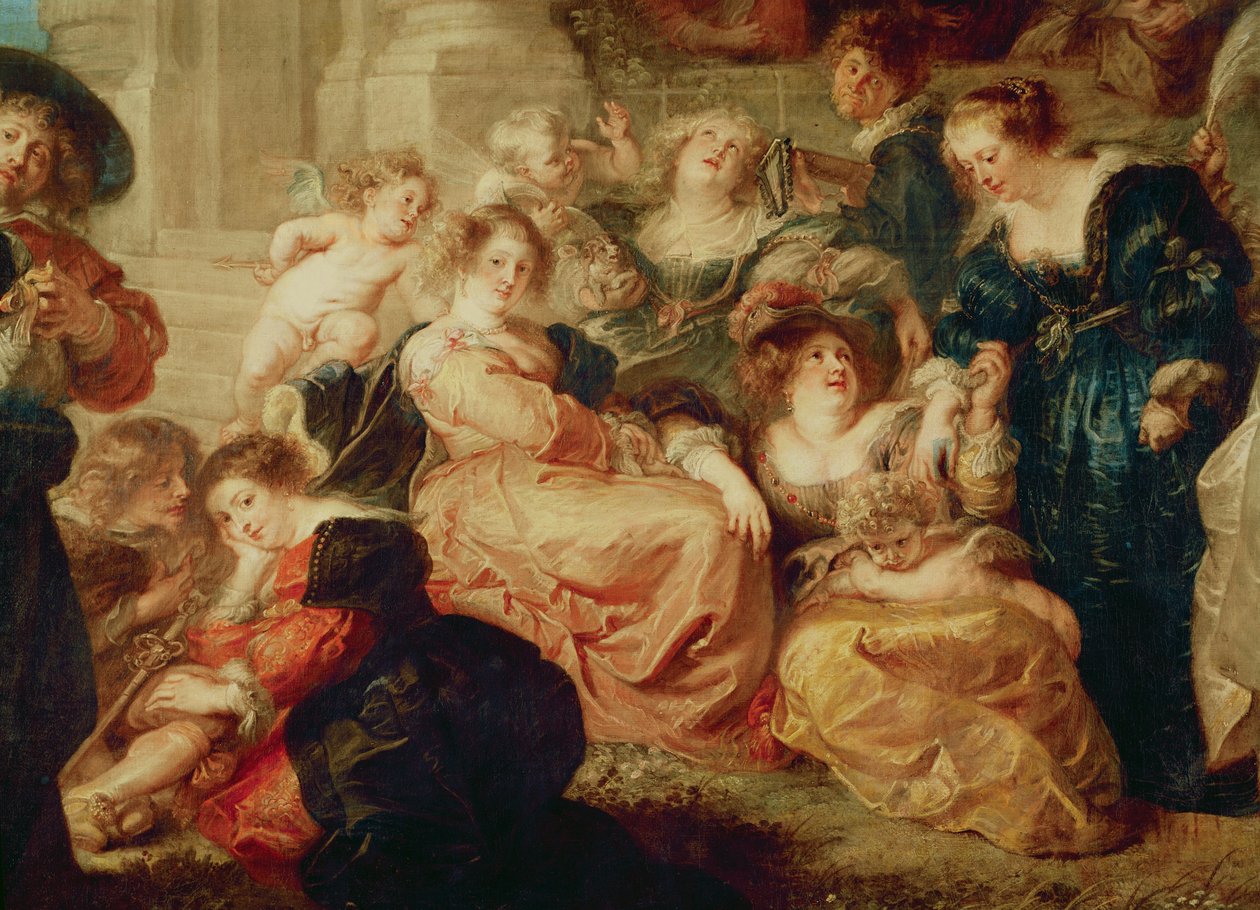 Ogród miłości (fragment grupy z żoną Rubensa, Hél ène Fourment), ok. 1638 autorstwa Peter Paul Rubens