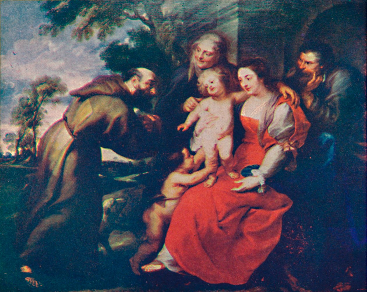 Święta Rodzina ze świętymi Franciszkiem i Anną i Dzieciątkiem Św. Jan Chrzciciel, ok. 1630. c1935 autorstwa Peter Paul Rubens