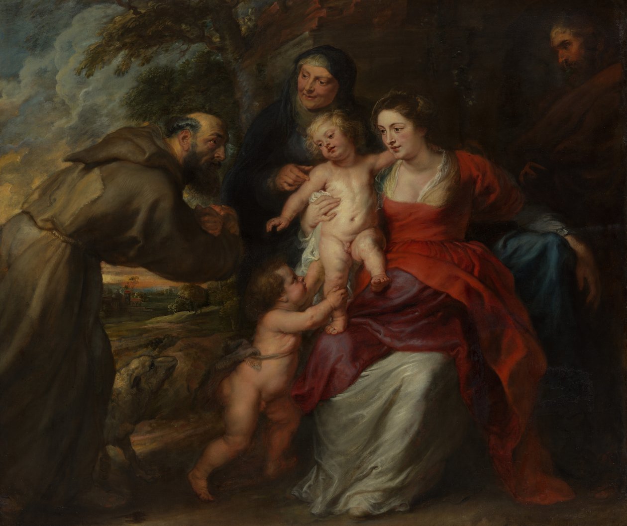 Święta Rodzina ze świętymi Franciszkiem i Anną i Dzieciątkiem Św. Jan Chrzciciel, lata 30. XVII w. autorstwa Peter Paul Rubens