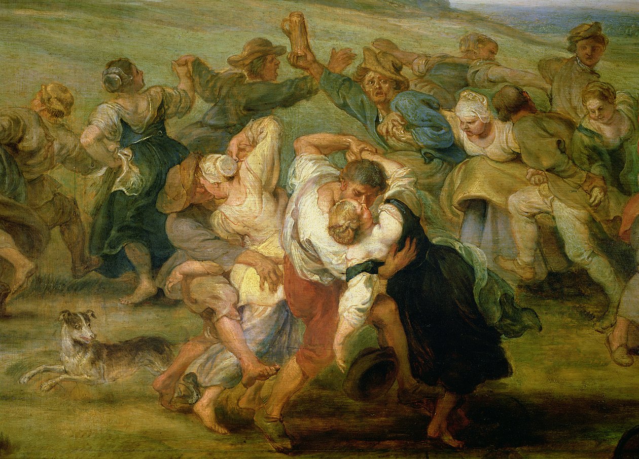Kermesse, fragment tańczących chłopów, ok. 1635-38 olej na fragmencie deski z 24954 autorstwa Peter Paul Rubens