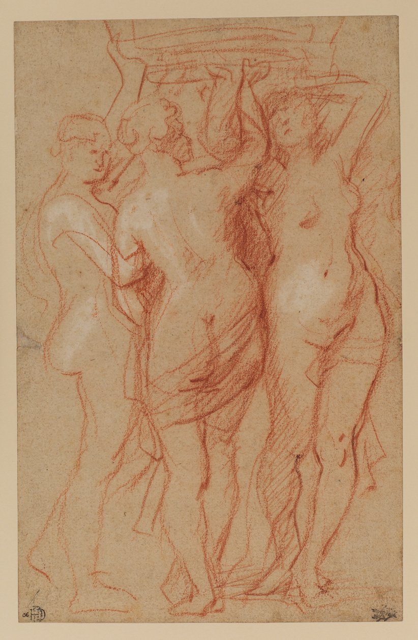 Trzy Gracje, ok. 1635-40 (czerwono-biała kreda na papierze) autorstwa Peter Paul Rubens