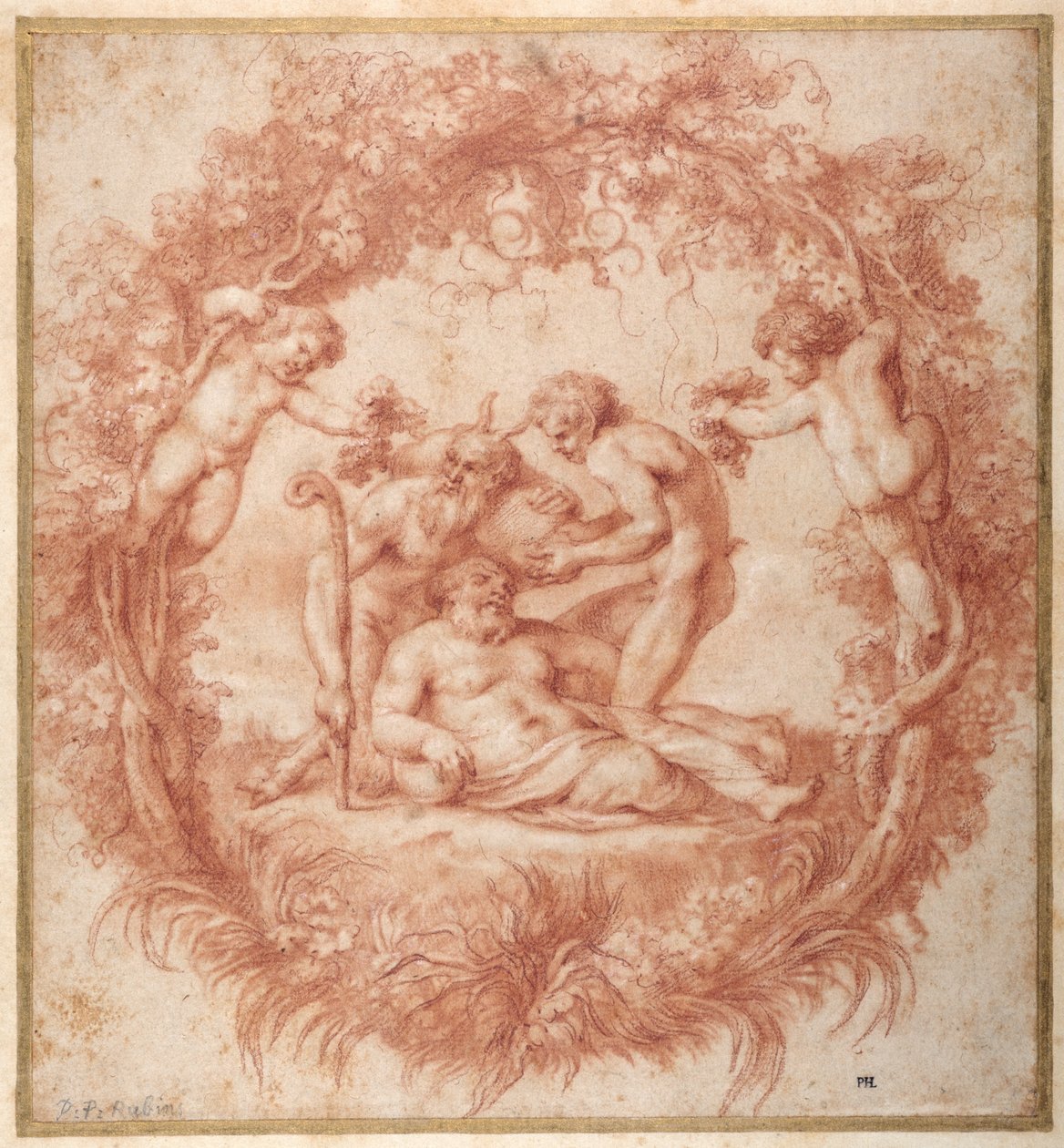 Projekt Tazza Farnese (czerwona kreda z gwaszem na papierze) autorstwa Peter Paul Rubens