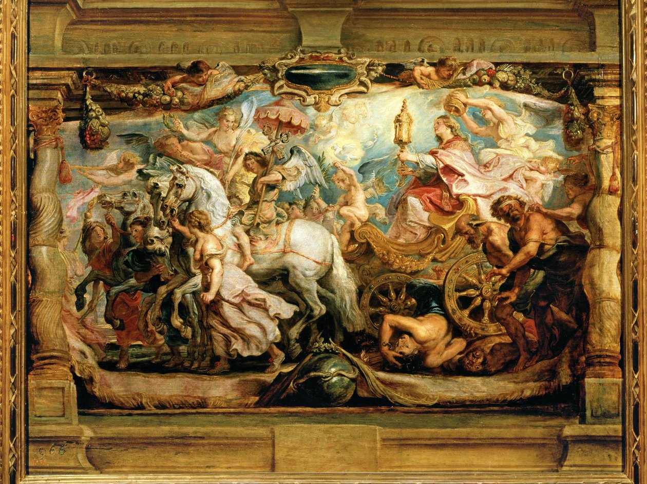 Triumf Kościoła nad furią, niezgodą i nienawiścią (obraz na drewnie) autorstwa Peter Paul Rubens