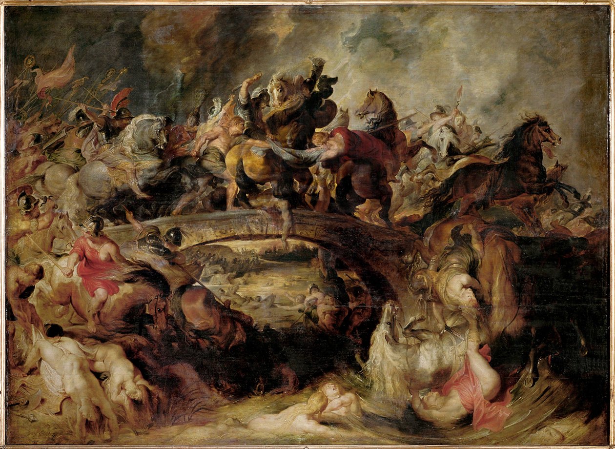 Tezeusz, król Aten, walczy z Talestris (obraz na drewnie dębowym) autorstwa Peter Paul Rubens