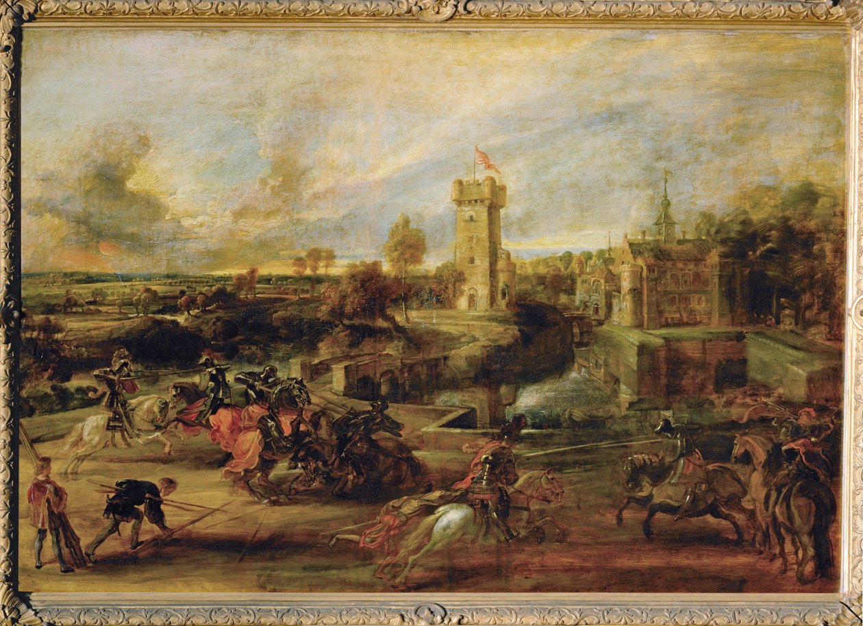 Turniej w pobliżu fosy zamku Steen (obraz na drewnie) autorstwa Peter Paul Rubens