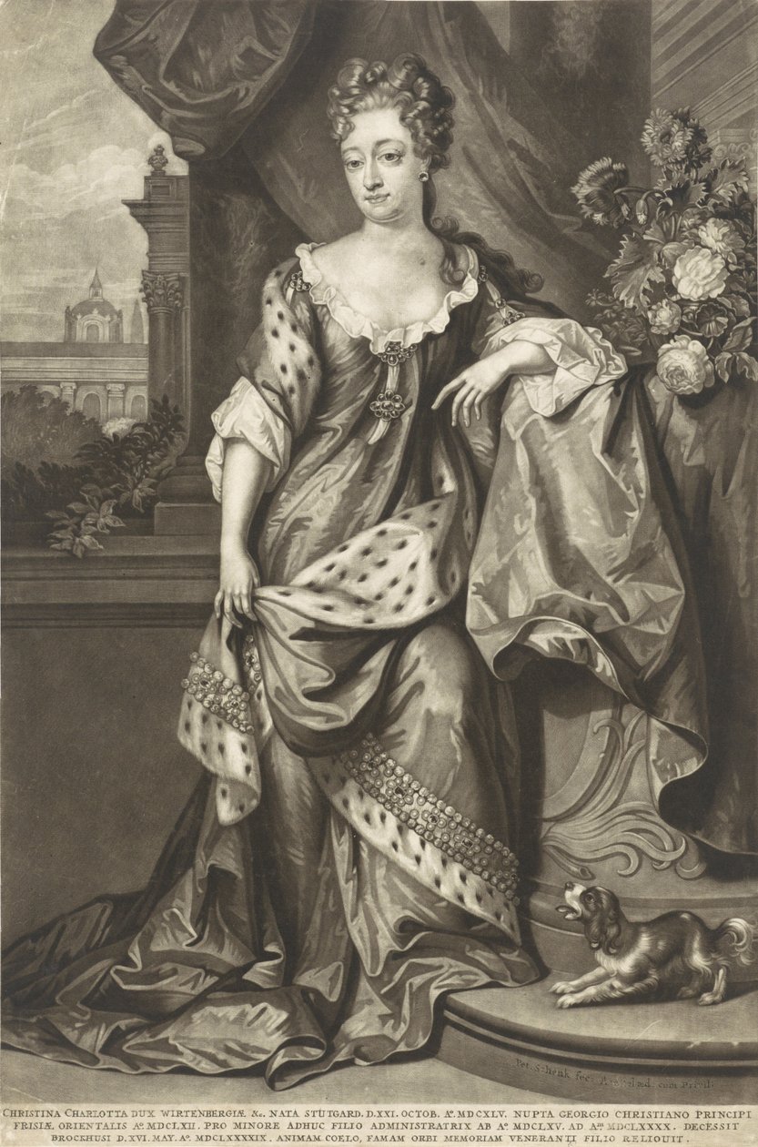 Christine Charlotte Wirtembergia 1645-1699, księżna Fryzji Wschodniej, ok. 1699. autorstwa Peter Schenk