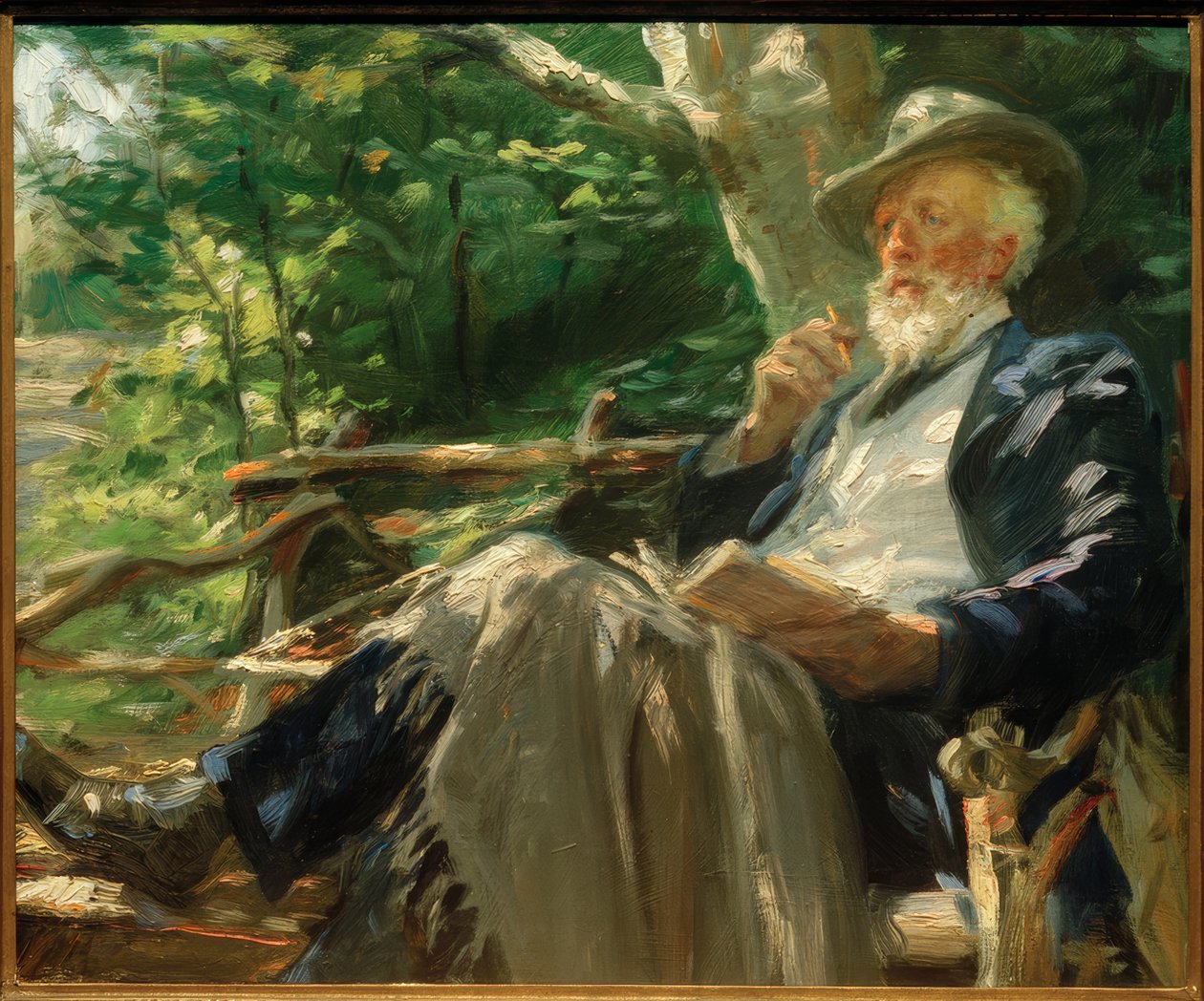 Portret poety Holgera Drachmanna w lesie Skagen autorstwa Peder Severin Krøyer