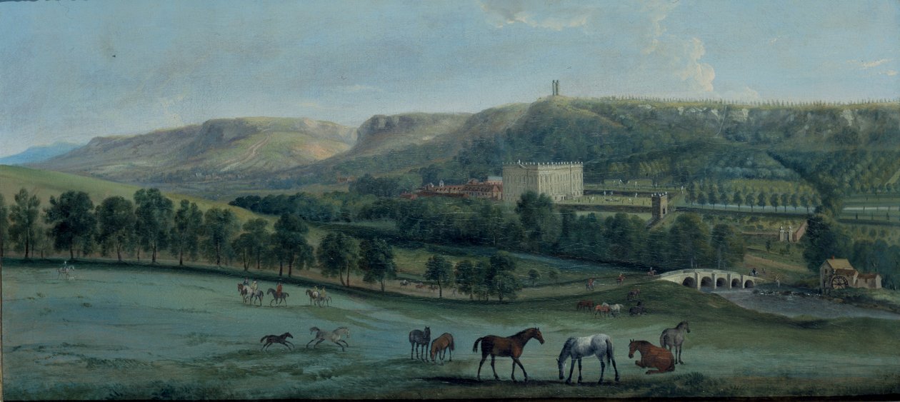 Widok Chatsworth od południowego zachodu (olej na płótnie) autorstwa Peter Tillemans