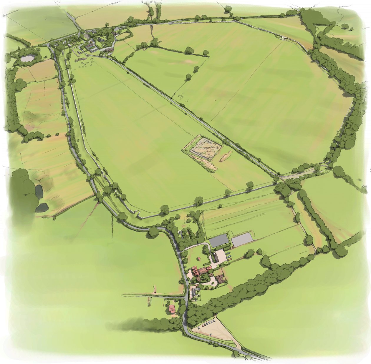 Widok z lotu ptaka na mury miejskie Silchester Roman City od północnego zachodu, c2010. autorstwa Peter Urmston