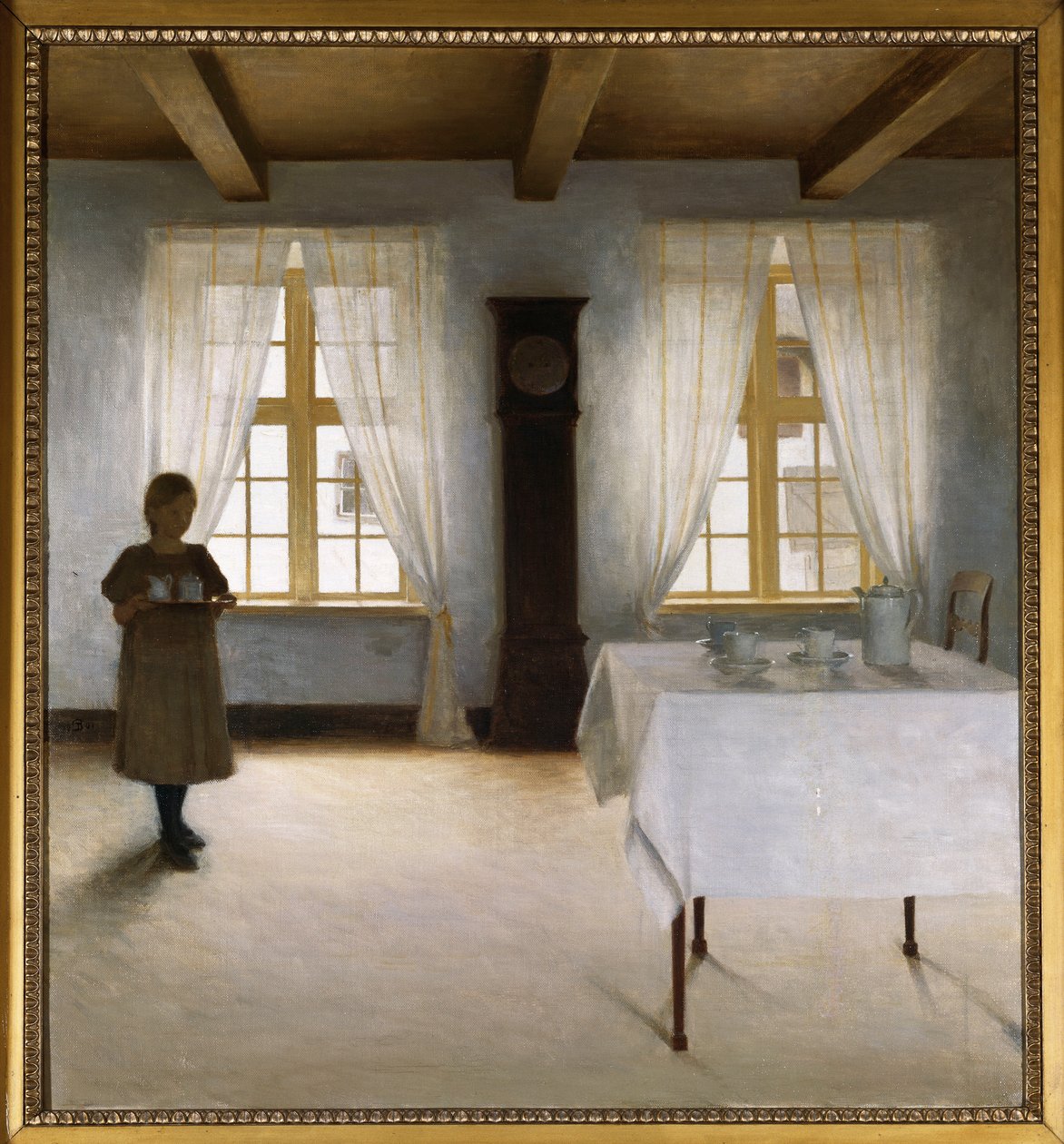 Wnętrze z młodą dziewczyną serwującą herbatę autorstwa Peter Vilhelm Ilsted