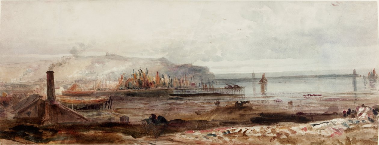 Widok na port, ok. 1830-1840 (akwarela) autorstwa Peter de Wint