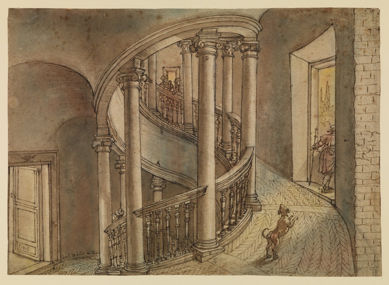 Schody Belwederskie, ze Scala di Chiocciola Bramantego, w Cortile di San Damaso, Watykan autorstwa Peter van Lint