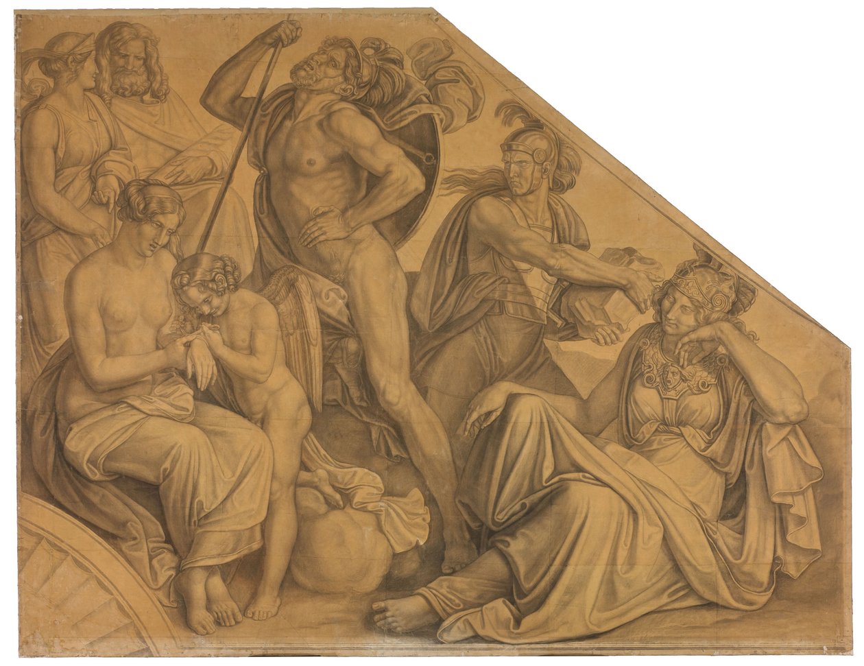 Aphrodite und Ares von Diomedes verwundet. Karton zu den Deckenbildern der Münchner Glyptothek autorstwa Peter von Cornelius