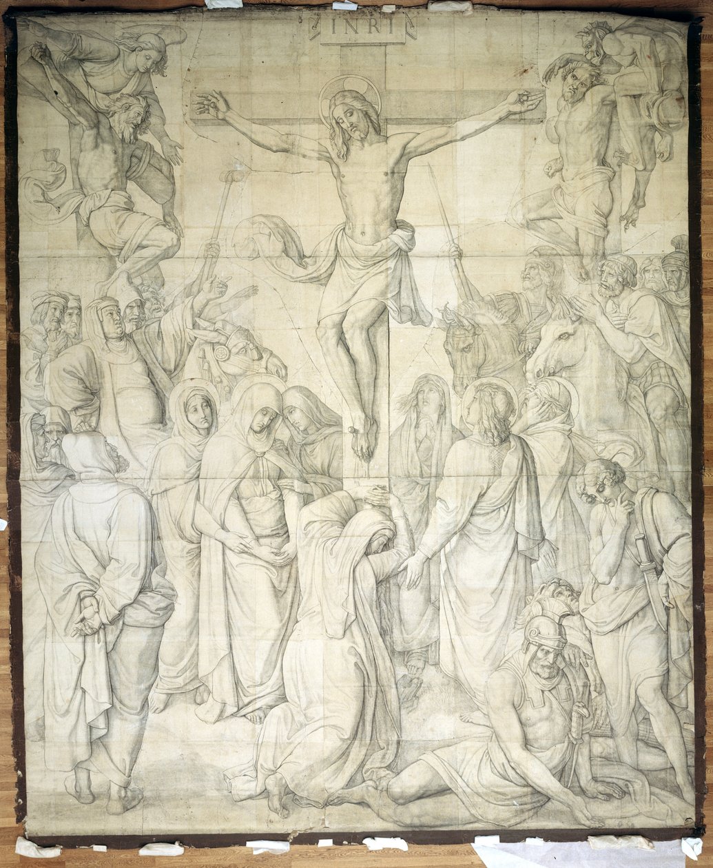Chrystus na krzyżu. Karton do fresków w kościele św. Ludwika w Monachium autorstwa Peter von Cornelius
