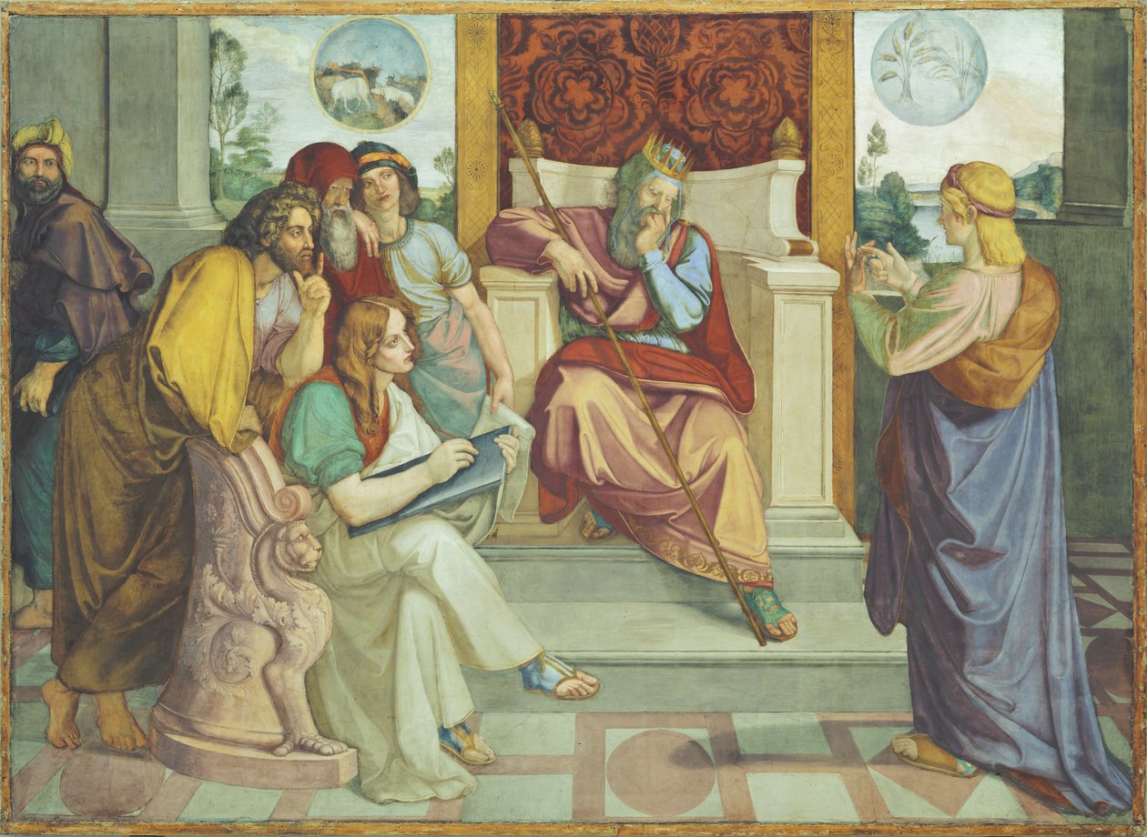 Józef tłumaczy sny faraona. Malowidło ścienne z ośmioczęściowego cyklu z Casa Bartholdy w Rzymie autorstwa Peter von Cornelius