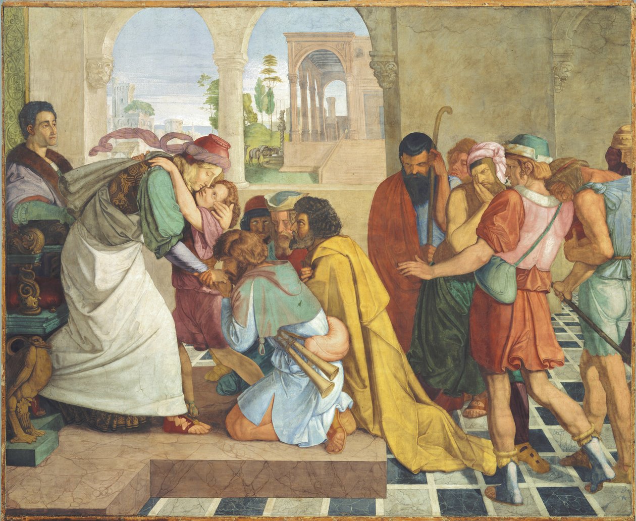 Józef daje się poznać swoim braciom. Malowidło ścienne z ośmioczęściowego cyklu z Casa Bartholdy w Rzymie autorstwa Peter von Cornelius
