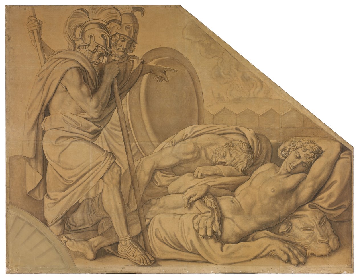 Nestor und Agamemnon wecken Diomedes. Karton zu den Deckenbildern der Münchner Glyptothek autorstwa Peter von Cornelius