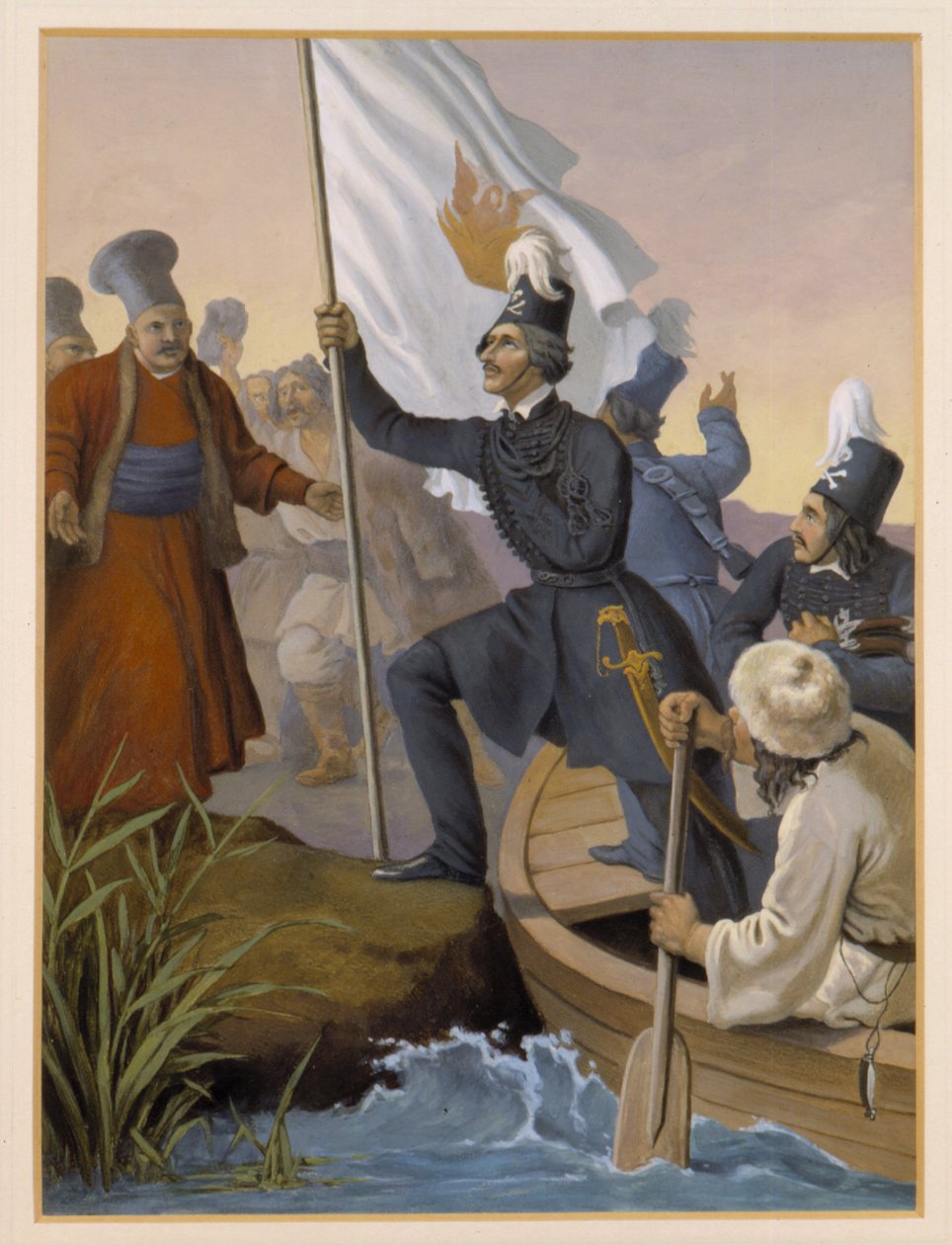 Alexandros Ypsilantis Przejście przez rzekę Pruthos, luty 1821 autorstwa Peter von Hess
