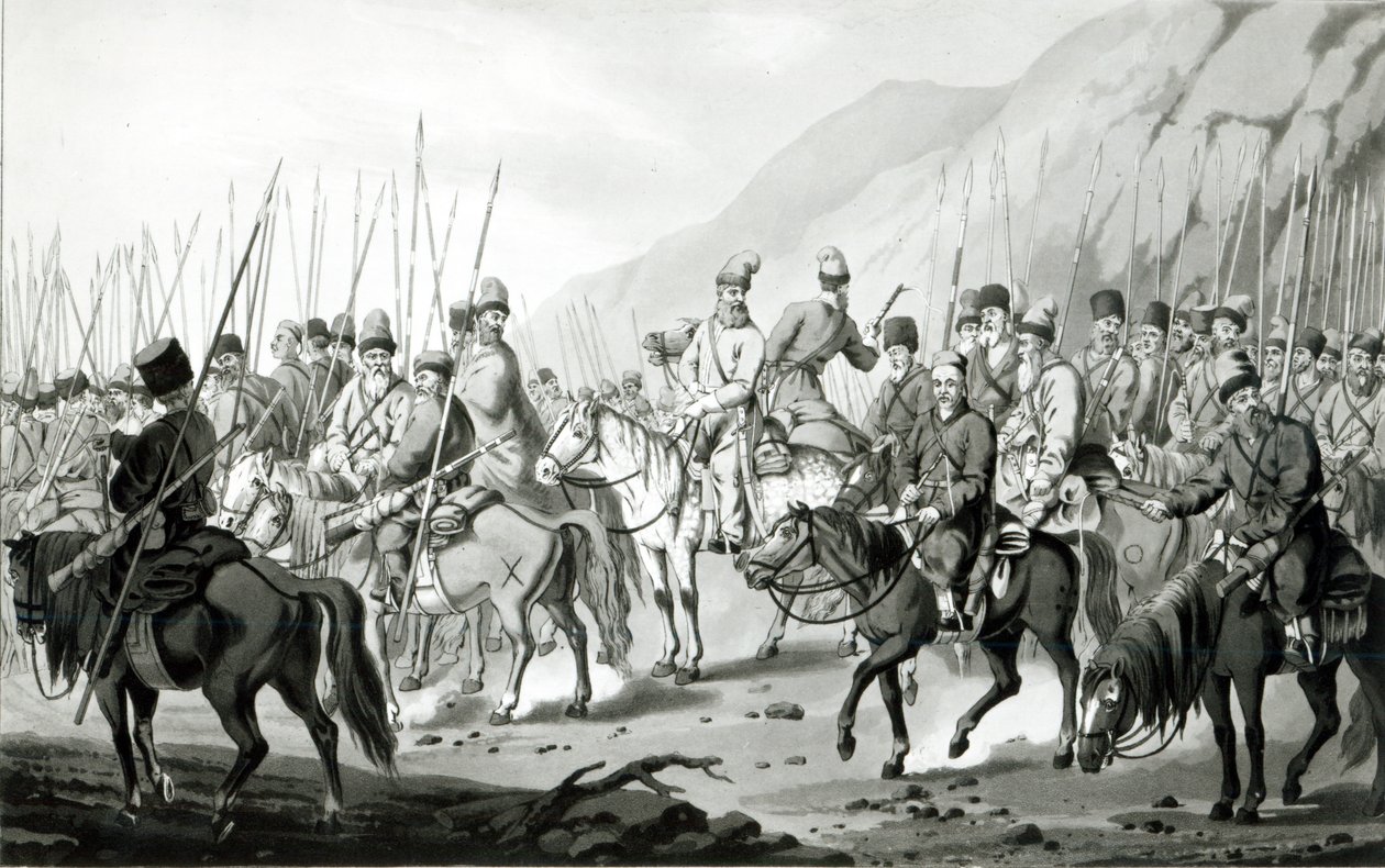 Różne plemiona rosyjskich kozaków w zakonie marszowym, 1813 autorstwa Peter von Hess