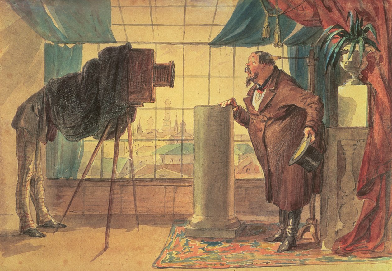 Biznesmen w Pracowni Fotograficznej, 1860 (wc) autorstwa Petr Mikhailovich Shmelkov