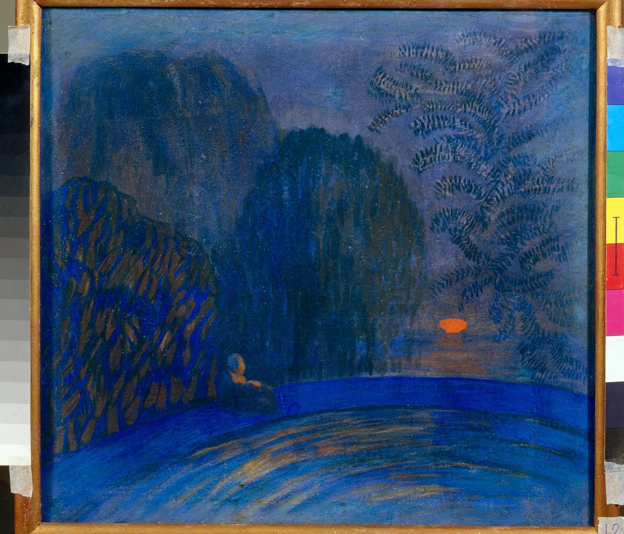 ""Motyw księżyca"" Pejzaż księżycowy Obraz Piotra Savvicha Utkina (1877-1934) 1906 Ciemny 46x44 cm Tempera na płótnie Kolekcja prywatna autorstwa Petr Savvic Utkin