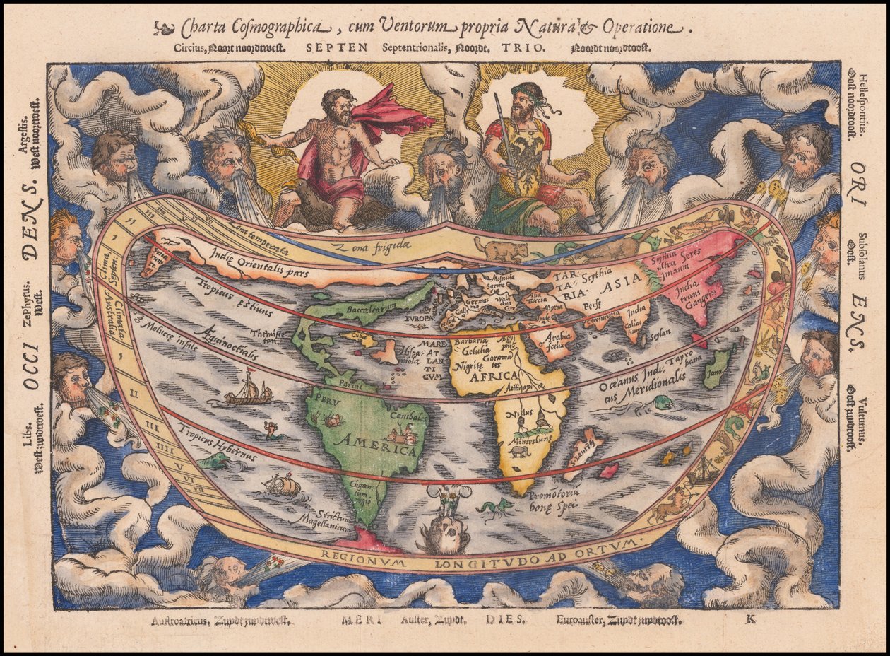 1544 mapa - Charta Cosmographica, Cum Ventorum Propria Natura et Operatione autorstwa Petrus Apianus