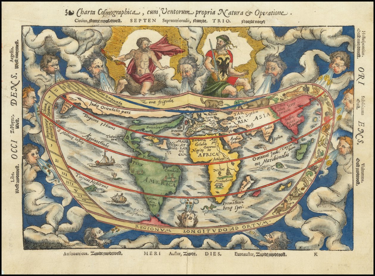 Mapa z 1553 roku - Charta Cosmographica, Cum Ventorum Propria Natura et Operatione autorstwa Petrus Apianus