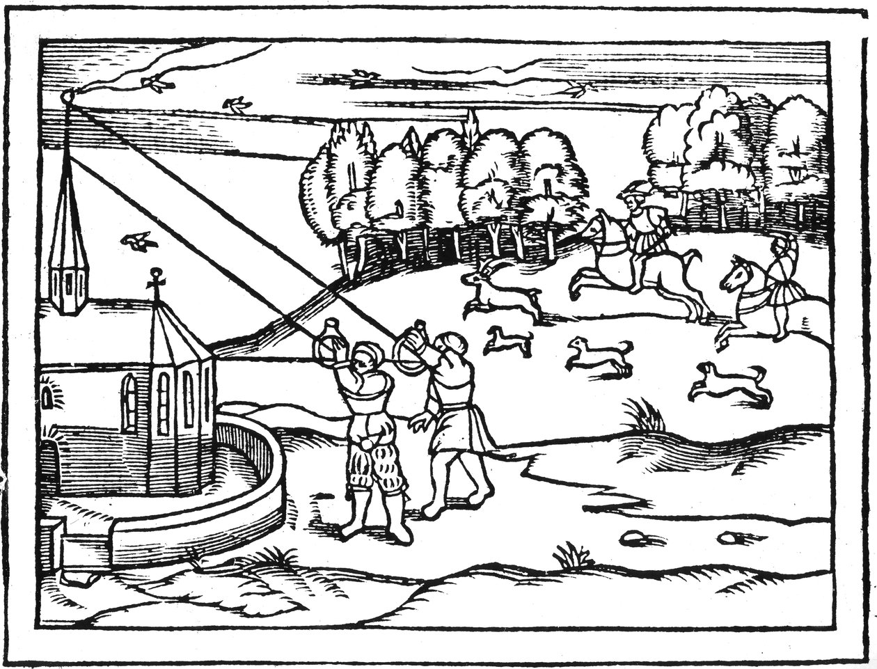Obliczenie wysokości wieży za pomocą astrolabi, 1539 autorstwa Petrus Apianus