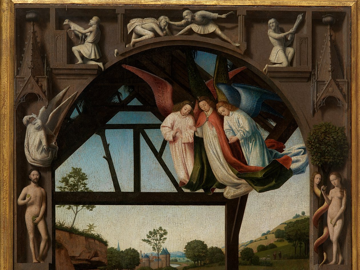 Szczegóły Adoracji Dzieciątka Jezus autorstwa Petrus Christus