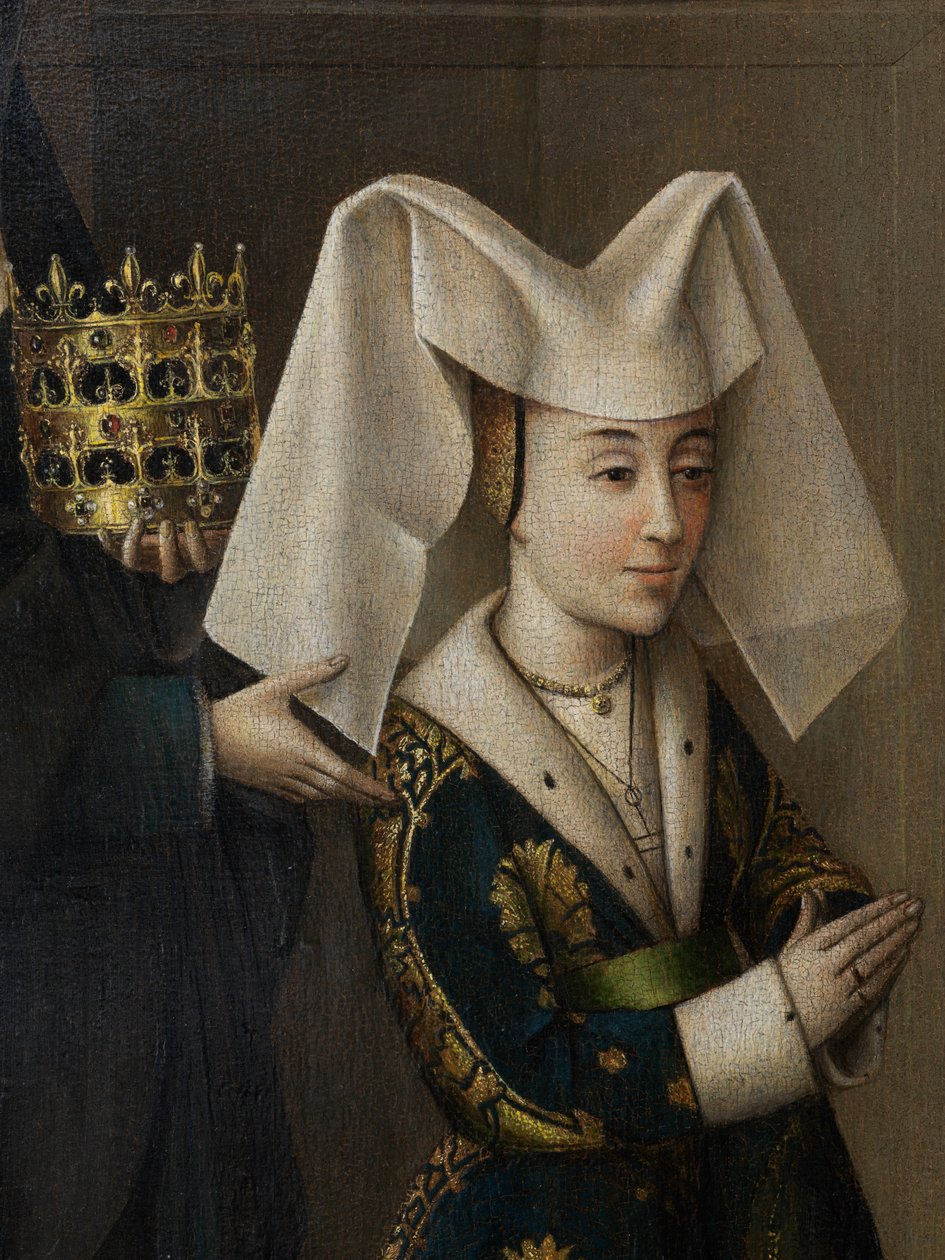 Fragment Izabeli Portugalskiej i św. Elżbiety, ok. 1457-60 (olej na płótnie) autorstwa Petrus Christus