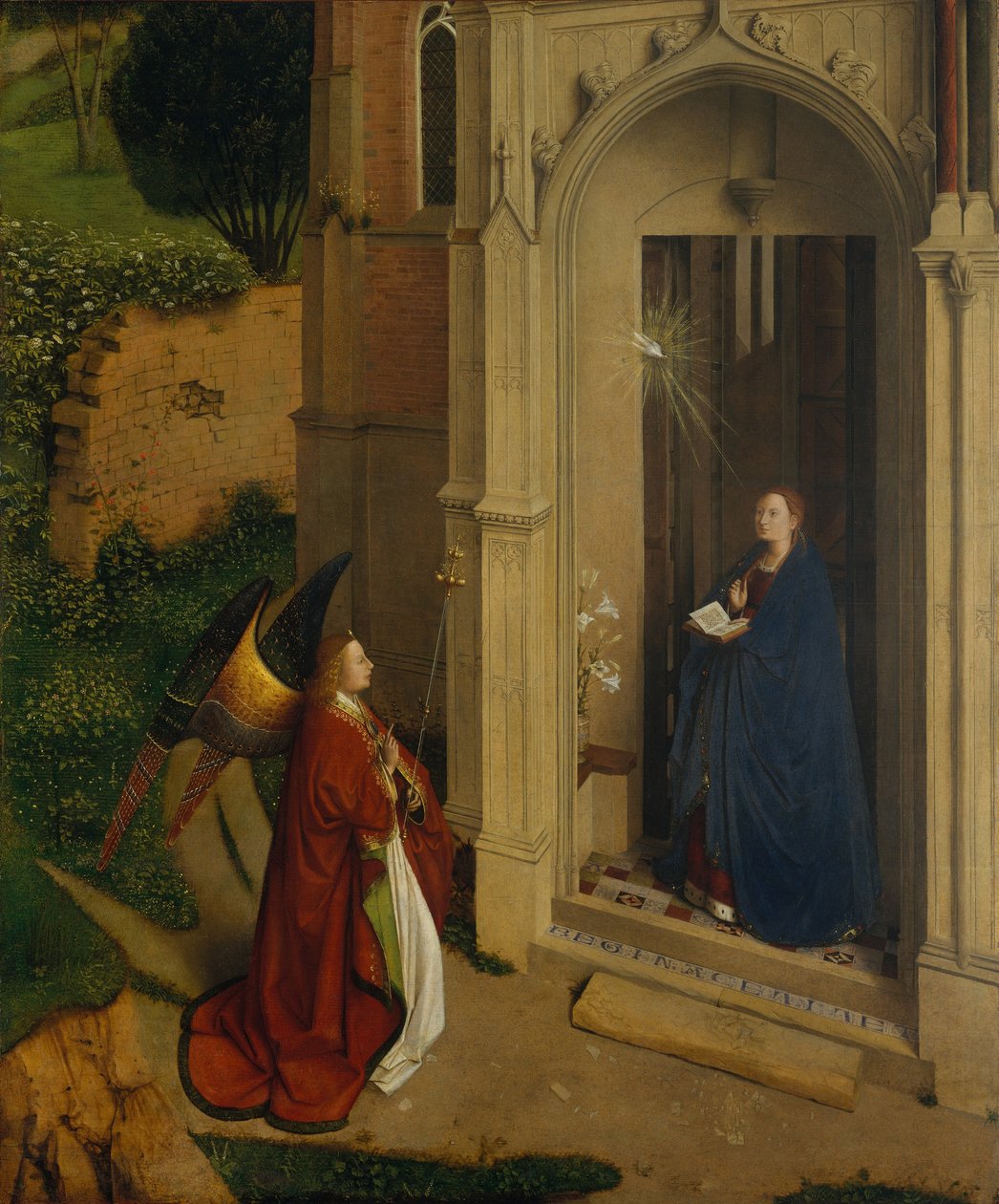 Zwiastowanie, ok. 1450 (olej na drewnie) autorstwa Petrus Christus