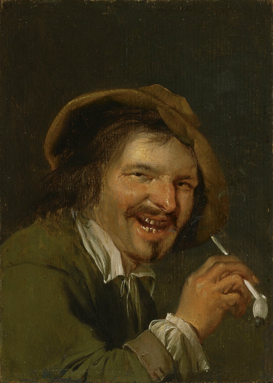 Zapach: Śmiejący się mężczyzna palący fajkę. Z cyklu Personifikacje Pięciu Zmysłów, ok. 1635-66 (olej na drewnie) autorstwa Petrus Staverenus