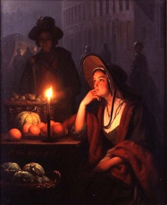 Stragan w nocy (olej na panelu) autorstwa Petrus van Schendel