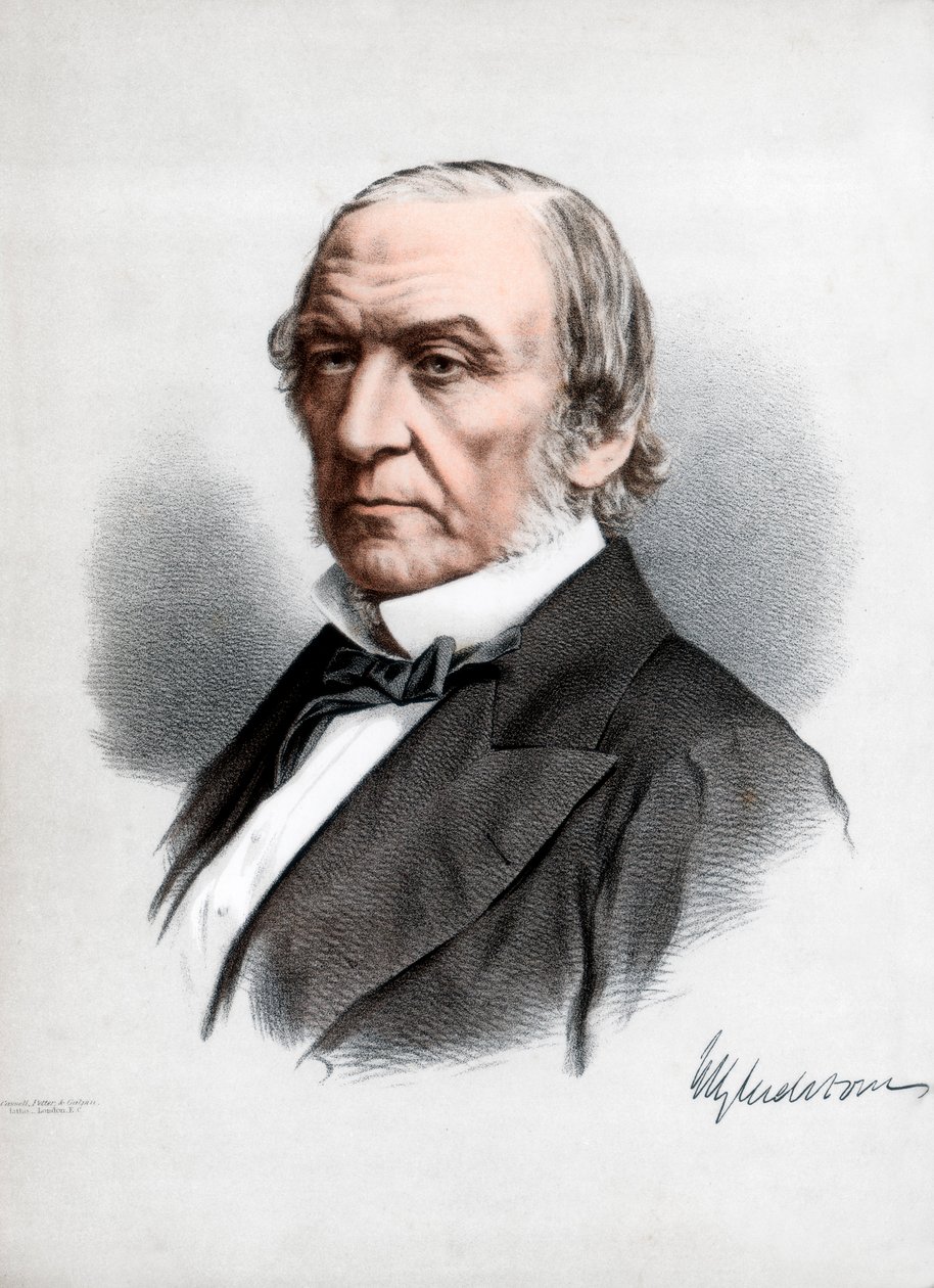 William Ewart Gladstone, mąż stanu i premier Brytyjskiej Partii Liberalnej, ok. 1890 r. autorstwa Petter and Galpin Cassell