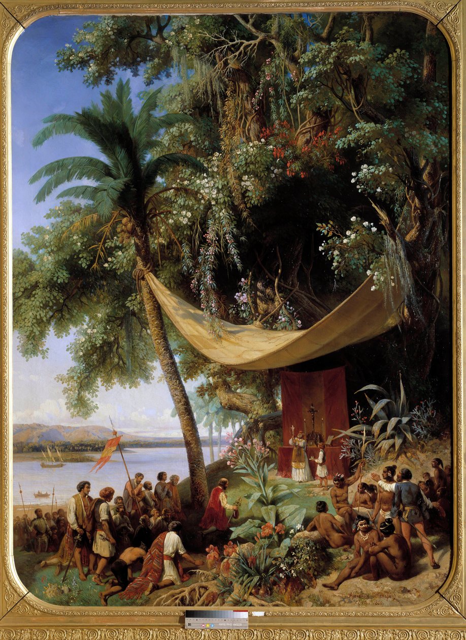 Pierwsza msza w Ameryce (XV w.) Msza na Kubie w 1494 r. Druga podróż Kolumba do Hawany). Obraz Blancharda Pharamonda (1805-1873) autorstwa Pharamond Blanchard