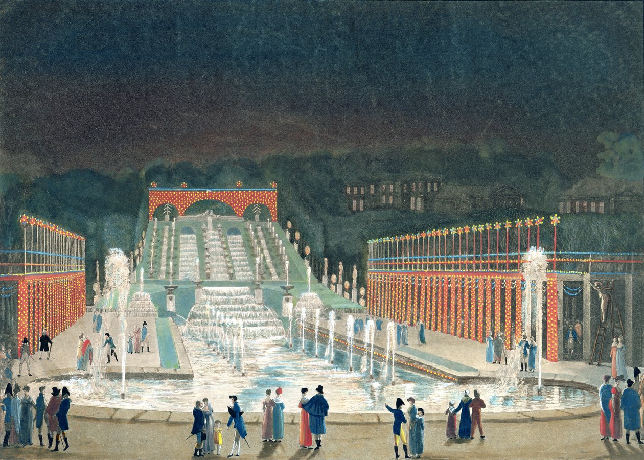 Iluminacja fontanny Saint-Cloud, 1 kwietnia 1810 (akwaforta i akwatinta na papierze) autorstwa Philibert Louis Debucourt