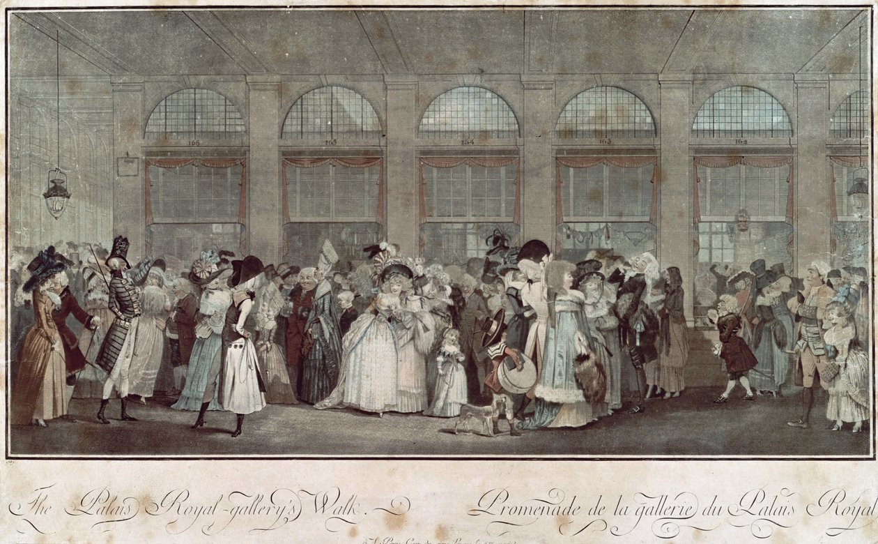 Spacer po galerii Palais Royal, 1787 autorstwa Philibert Louis Debucourt