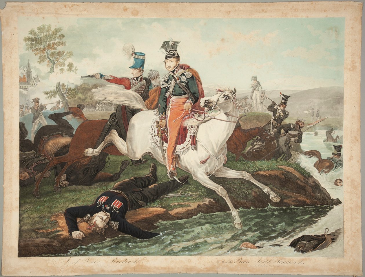 Józef książę Poniatowski ginie, przeprawiając się przez Elsterę 19 października 1813 autorstwa Philibert-Louis Debucourt