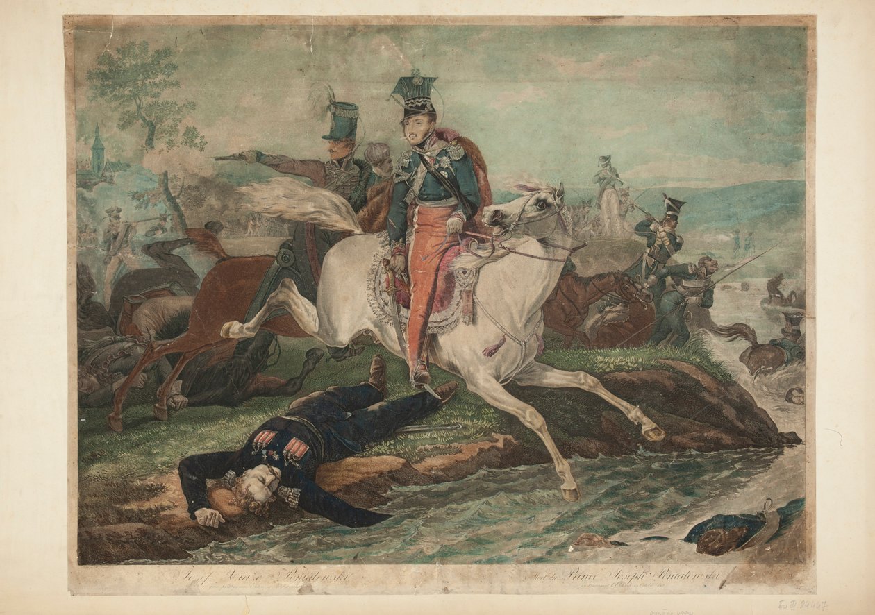 Józef książę Poniatowski ginie, przeprawiając się przez Elsterę 19 października 1813 autorstwa Philibert-Louis Debucourt