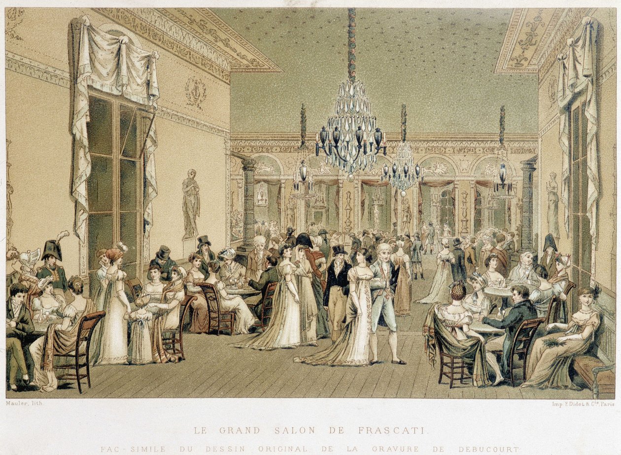 Grand Salon du cafe Frascati w Paryżu. Litografia autorstwa Philiberta-Louisa Debucourta (1755-1832) autorstwa Philibert Louis Debucourt