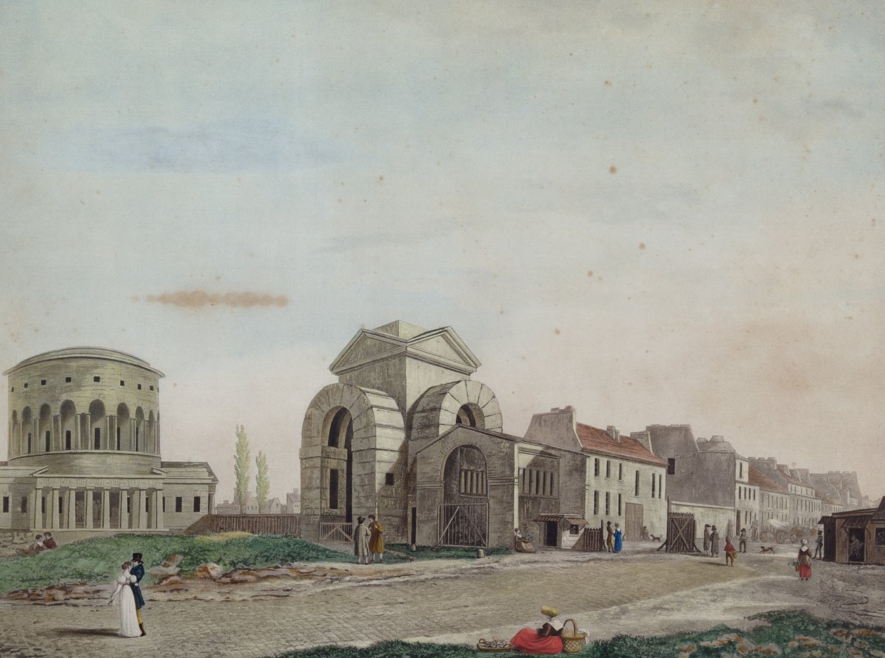 Barriere du Faubourg Saint-Martin, 1809 (ołówek i kolorowa akwatinta) autorstwa Philibert Louis Debucourt
