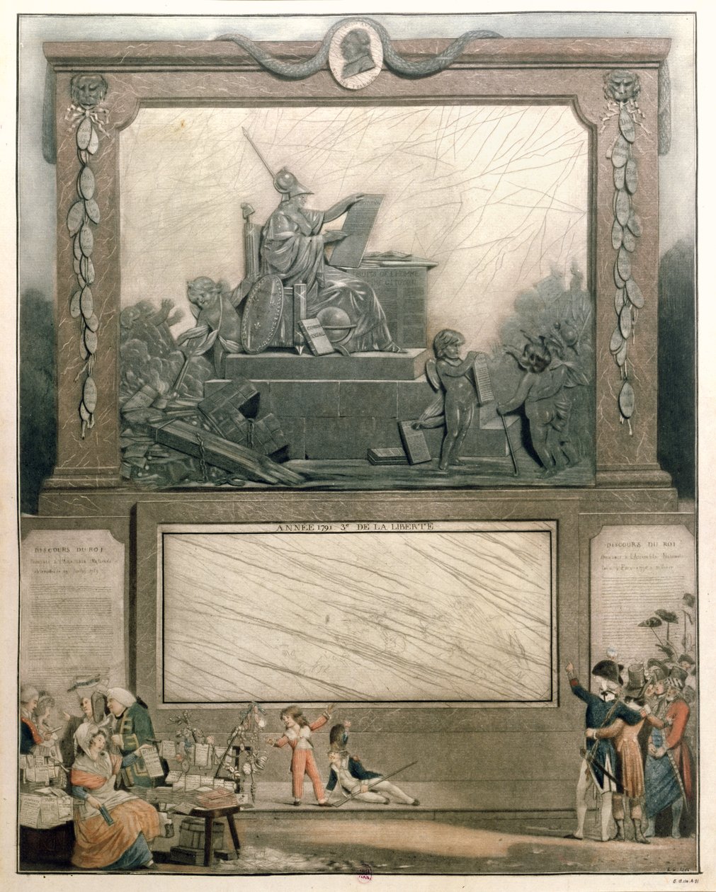 Almanach Narodowy z 1791, dedykowany Przyjaciołom Konstytucji, 1790 (akwatinta kolorowa) (szczegóły w 485200) autorstwa Philibert Louis Debucourt