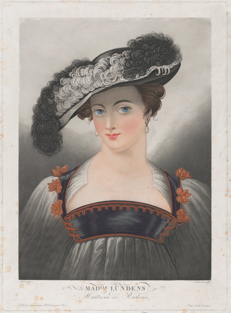 Portret Zuzanny Lunden w kapeluszu z szerokim rondem i piórami, ok. 1930 r. 1809-35.. autorstwa Philibert Louis Debucourt