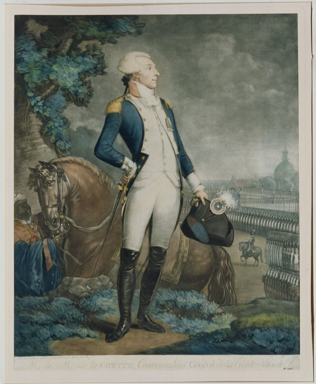 Portret markiza de La Fayette (1757-1834) dowódcy Gwardii Narodowej, 1790 autorstwa Philibert Louis Debucourt