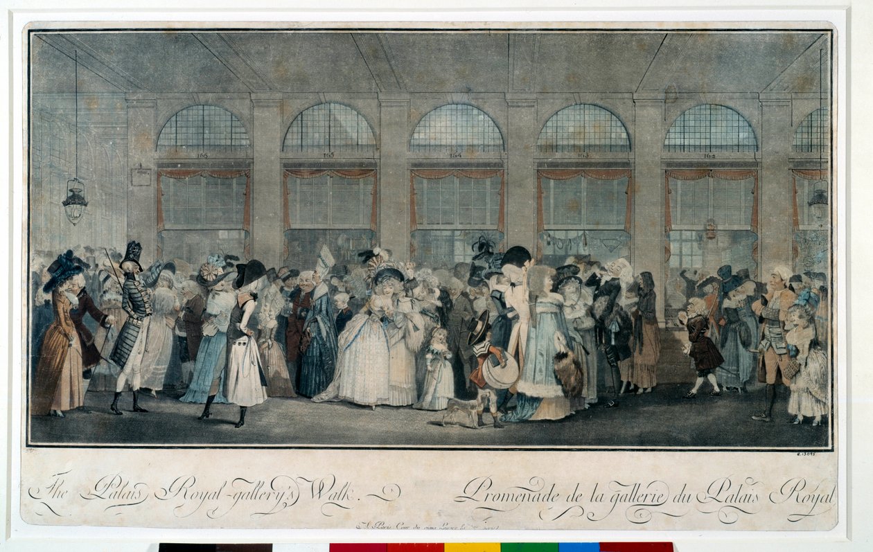 Spacer po galerii pałacu królewskiego w 1787 r. Grawer Louisa Philiberta Debucourta (1755 - 1832) autorstwa Philibert Louis Debucourt